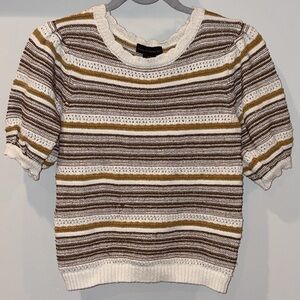 House of Harlow Cropped Metallic Puff Sleeve Stripe Sweater Size Small Brown